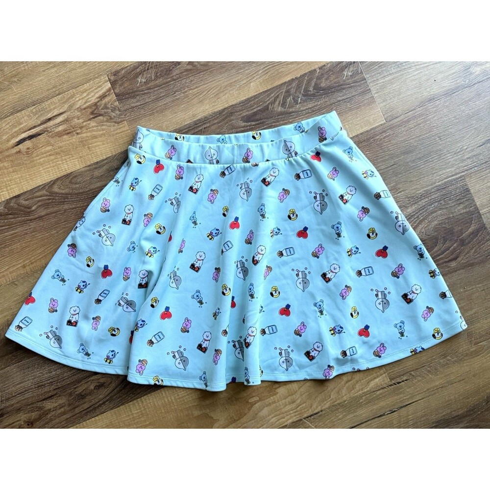 BTS‎ BT21 Icon Skater Skirt Line Friends Mint Blue Hot Topic Sz XL Pockets K Pop